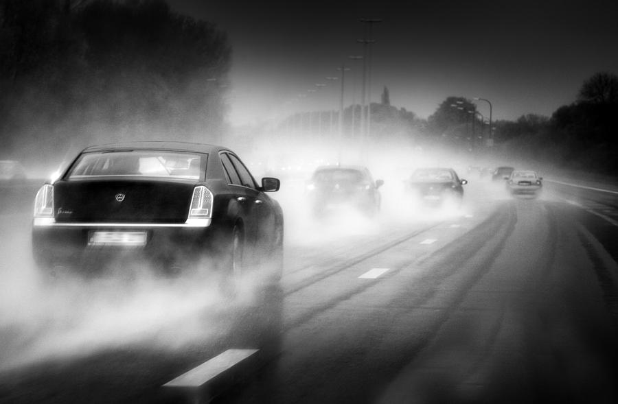 Black And White Photograph - Wet Road by Marc Apers