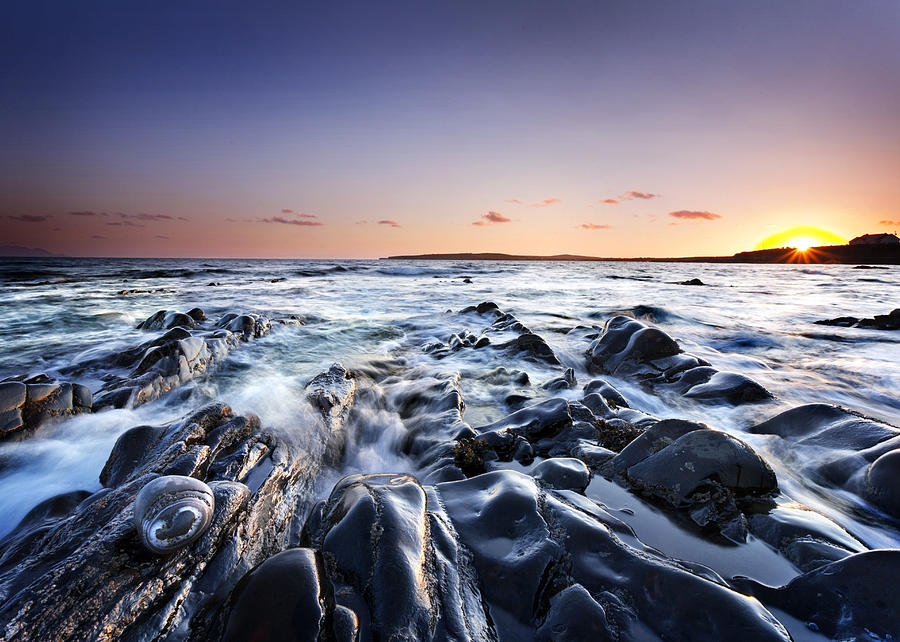 Sunset Photograph - Wet rocks county Clare 2 by Dominick Moloney