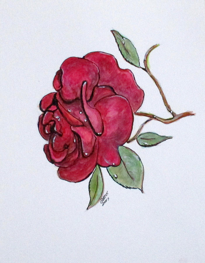 Wet Rose Painting by Clyde J Kell