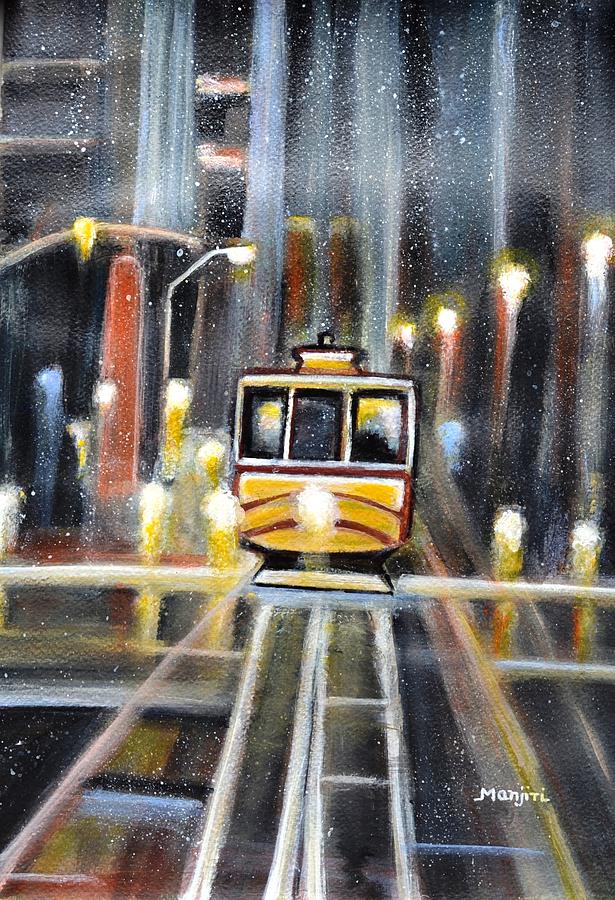 Wet Tram California Painting by Manjiri Kanvinde