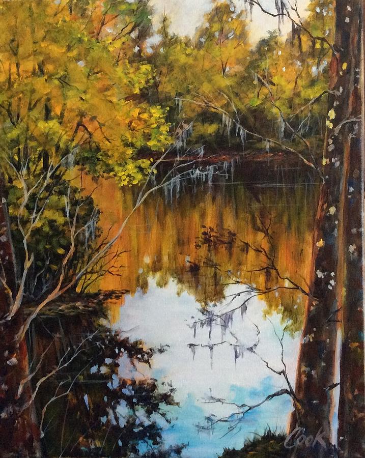 Wet weather pond Painting by Michael Cook