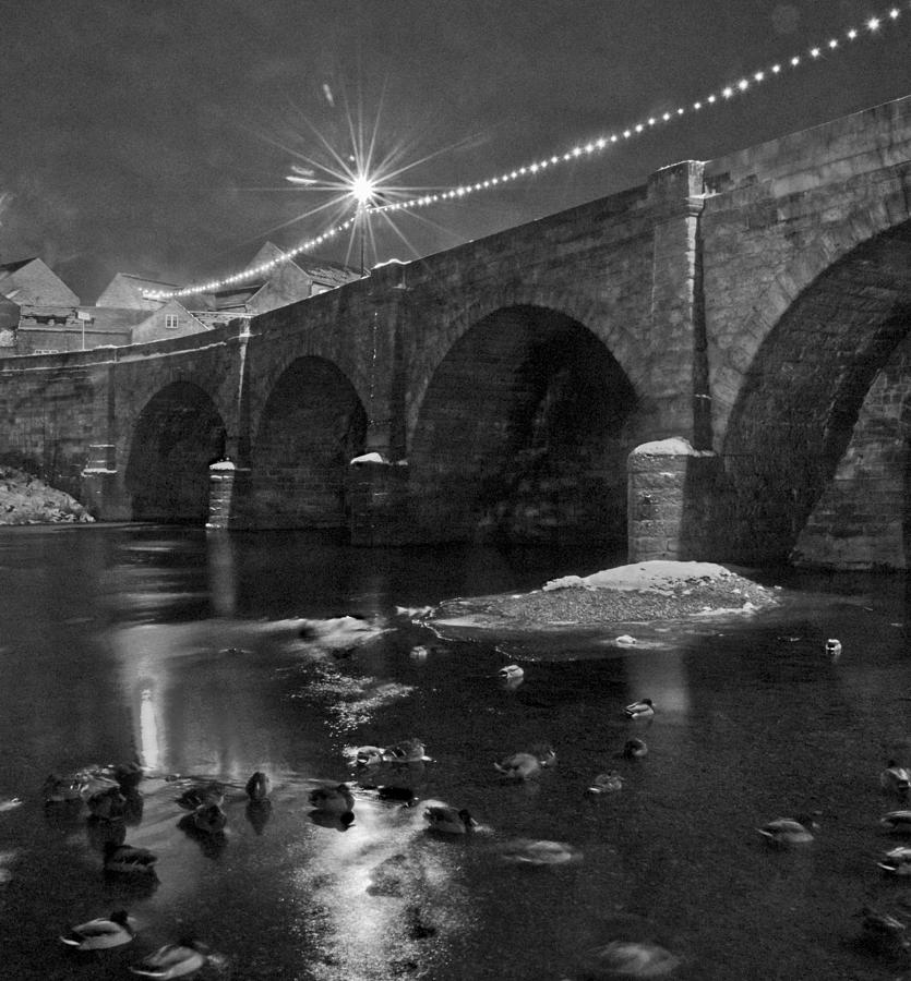 Bridge Photograph - wetherby bridge at night BW by Clive Beake