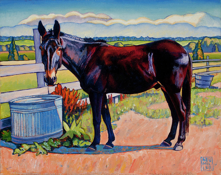 Horse Painting - Wetting His Whistle by Stacey Neumiller