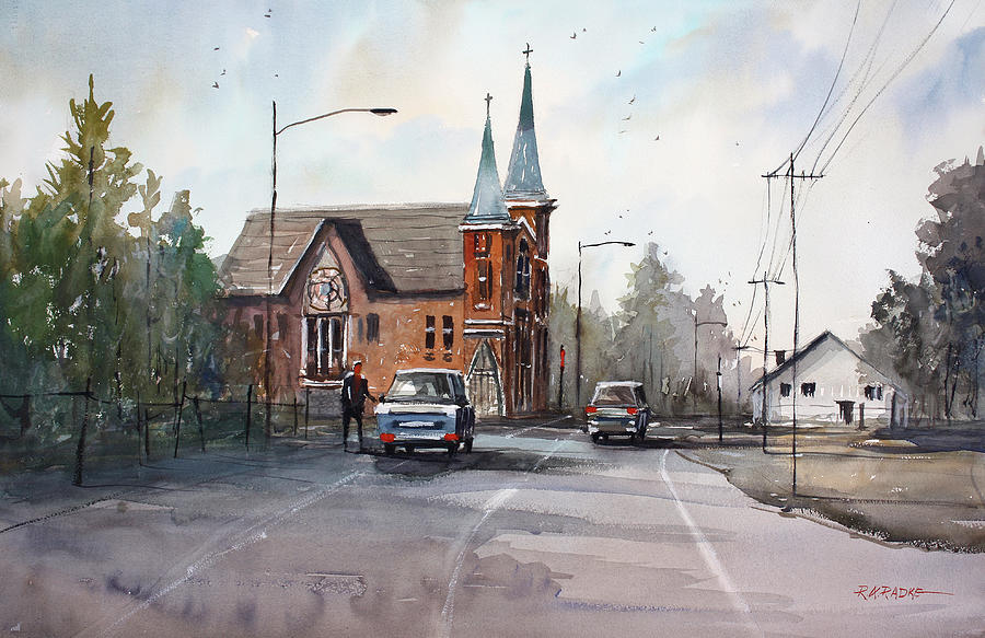 Car Painting - Weyauwega Church by Ryan Radke