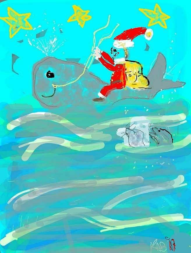 Whale and Santa Digital Art by Kathy Barney