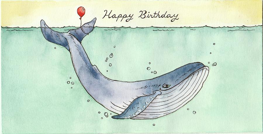 Fish Painting - Whale Happy Birthday Card by Katrina Davis