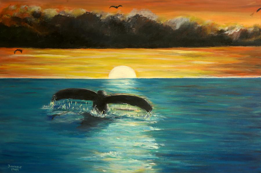 Whale Tail at Sunset  Painting by Bernadette Krupa