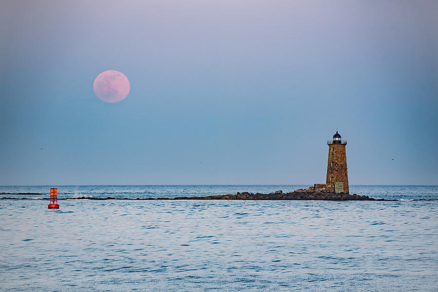 Whaleback Light and the Flower Moon Photograph by R Scott Photography