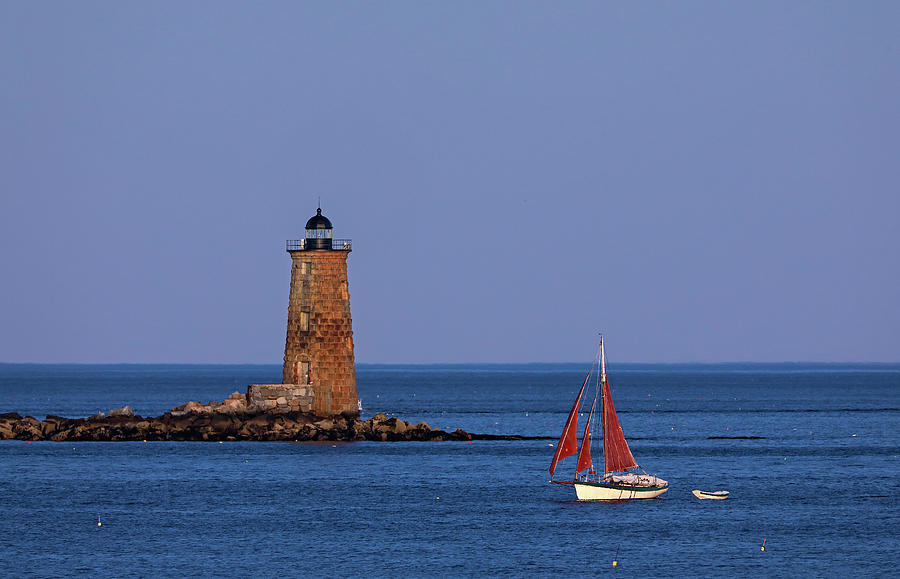 Whaleback Lighthouse and Sailboat Photograph by Juergen Roth