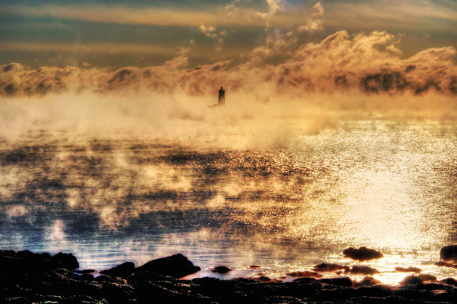 Lighthouse Photograph - Whaleback Lighthouse Golden Sunrise - Maine by Joann Vitali
