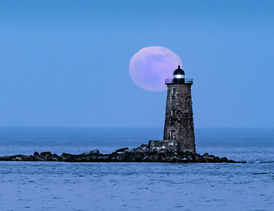 Whaleback with May Moon Photograph by Hershey Art Images