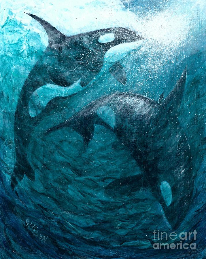 Whales  Ascending  Descending Painting by Allison Constantino