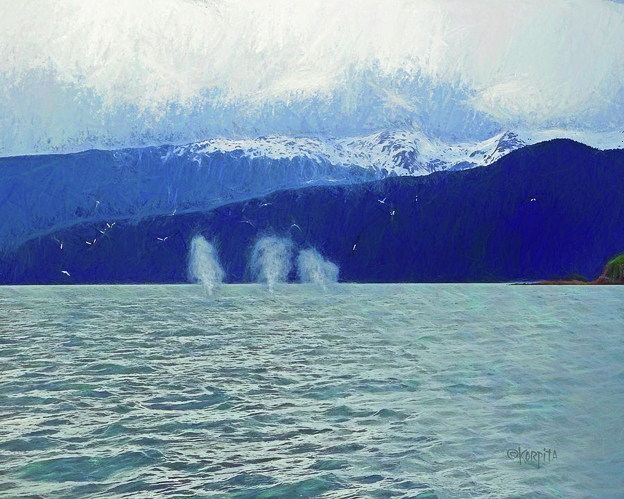 Whales Blowing Digital Art by Rebecca Korpita