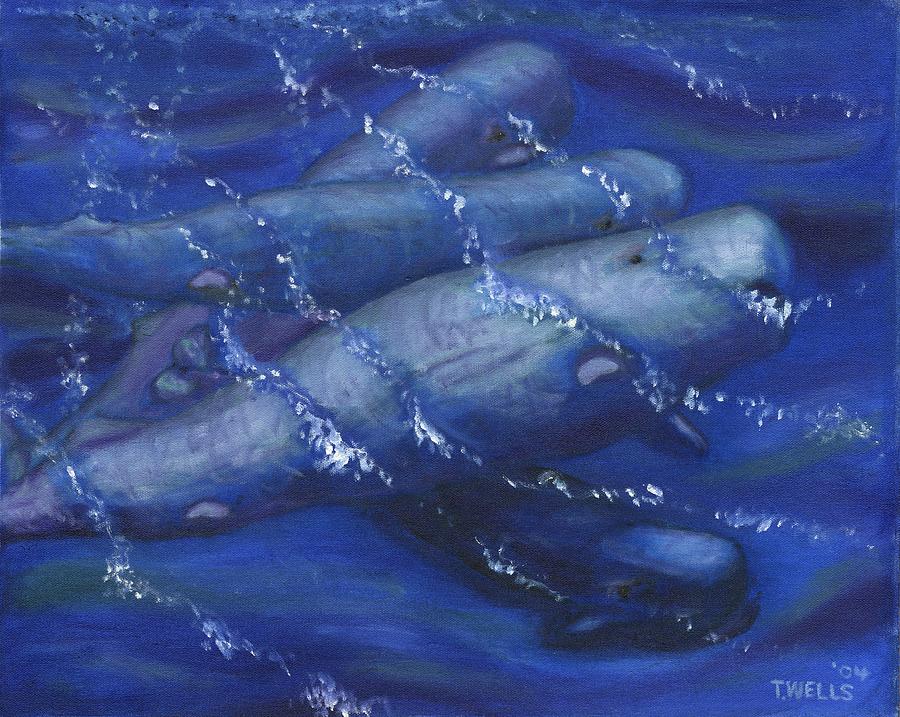Whale Painting - Whales under the Surface-Is that Moby Dick on the Bottom by Tanna Lee M Wells