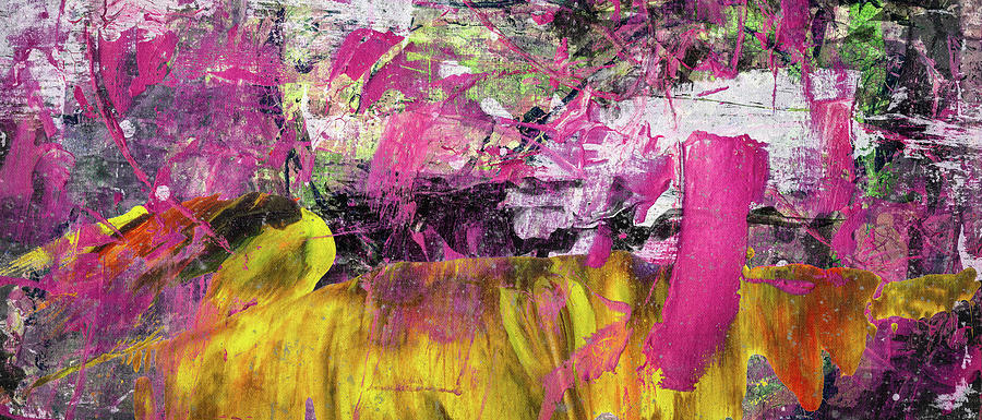 Whatever Makes You Happy - Large Pink And Yellow Abstract Painting Painting by Modern Abstract