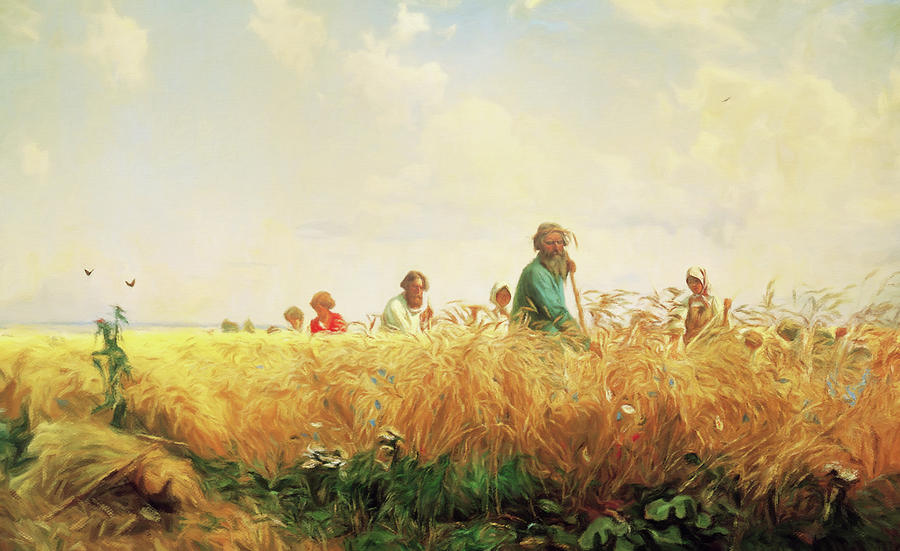 Landscape Mixed Media - Wheat Field In The Summer by Georgiana Romanovna