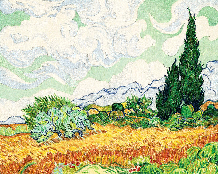 Wheat Field with Cypresses After van Gogh Drawing by Dan Miller
