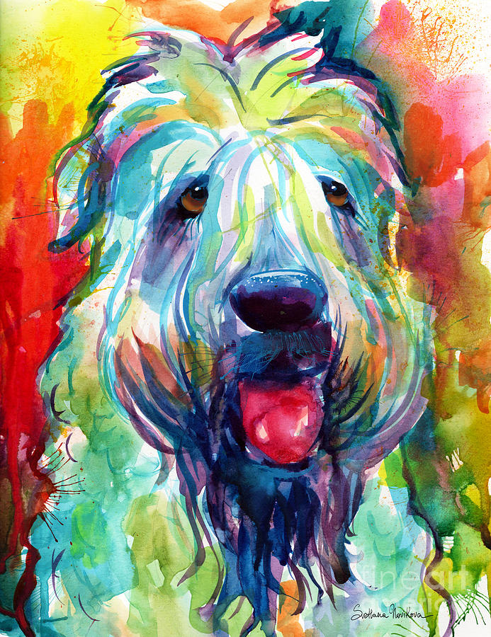 Impressionism Painting - Wheaten terrier dog portrait by Svetlana Novikova