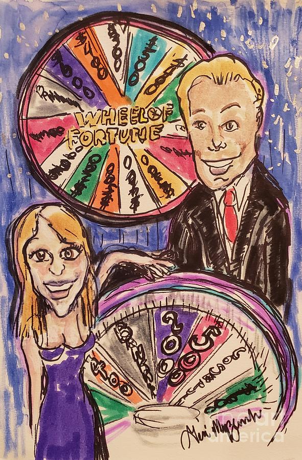 Portrait Mixed Media - Wheel of Fortune Pat Sajak and Vanna White by Geraldine Myszenski