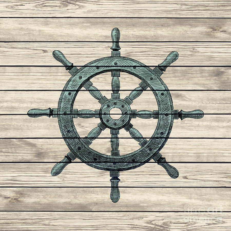 Vintage Photograph - Wheel Of Pirate Ship Vintage Style Wooden Design by Jolanta Meskauskiene
