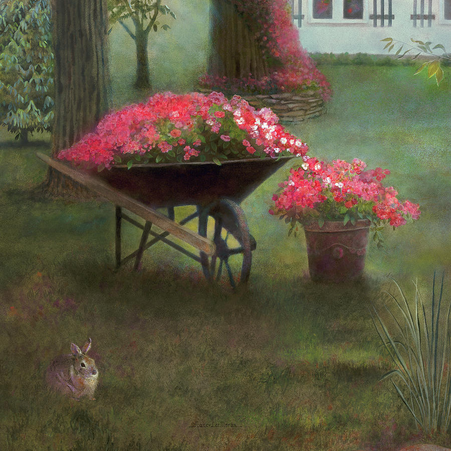 Wheelbarrow of Abundant Flowers Painting by Nancy Lee Moran