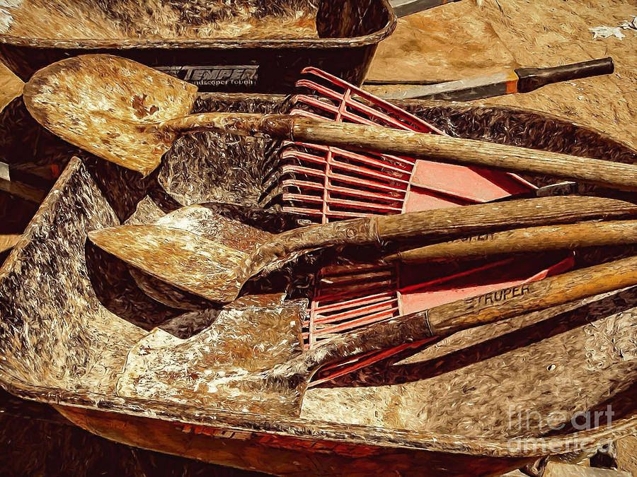 Wheelbarrow, Shovels, Rake Photograph by Kathleen K Parker