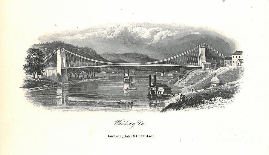 Wheeling Suspension Bridge Lithograph  Painting by MotionAge Designs