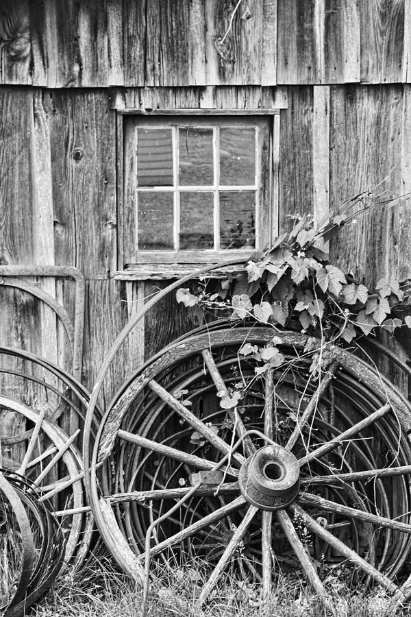 Black And White Photograph - Wheels Wheels and More Wheels by Crystal Nederman