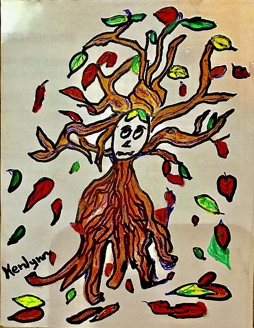 When Autumn Leaves Start To Fall Tree People A State of Mind Drawing by Kenlynn Schroeder