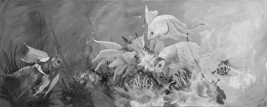 When Fish Do Play In An Abstract Way Monochrome Painting by Russell Collins