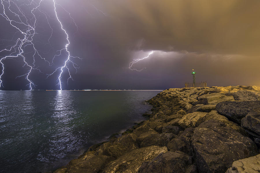 Pier Photograph - When Lightning Strikes by Mehdi Momenzadeh