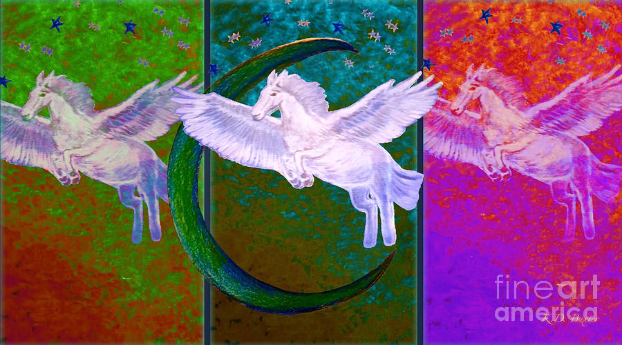 When Pegasus Dances with the Stars and the Moon Painting by Kimberlee Baxter