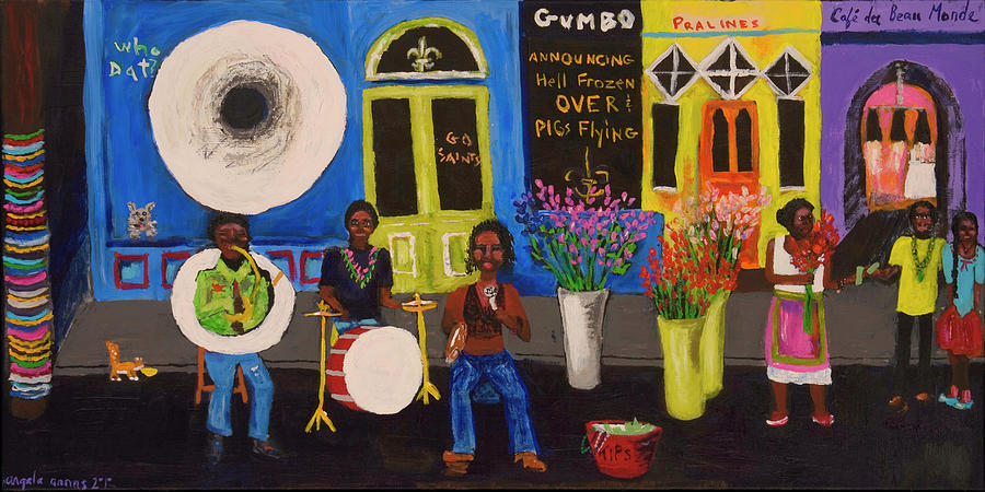 New Orleans Painting - When Pigs Flew in Nola by Angela Annas