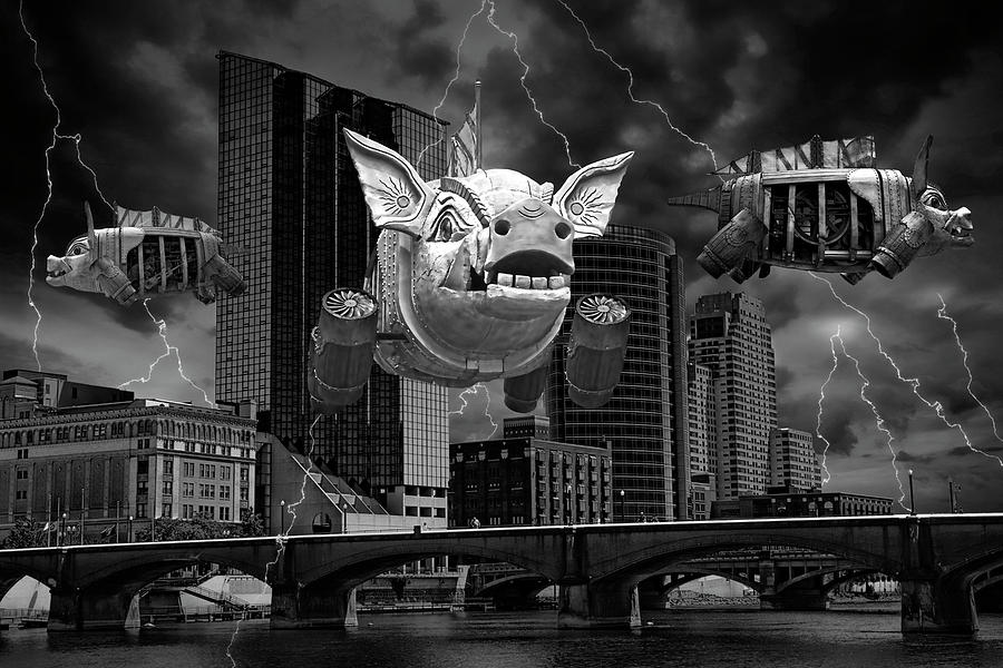 Pig Photograph - When Pigs Fly in Black and White by Randall Nyhof