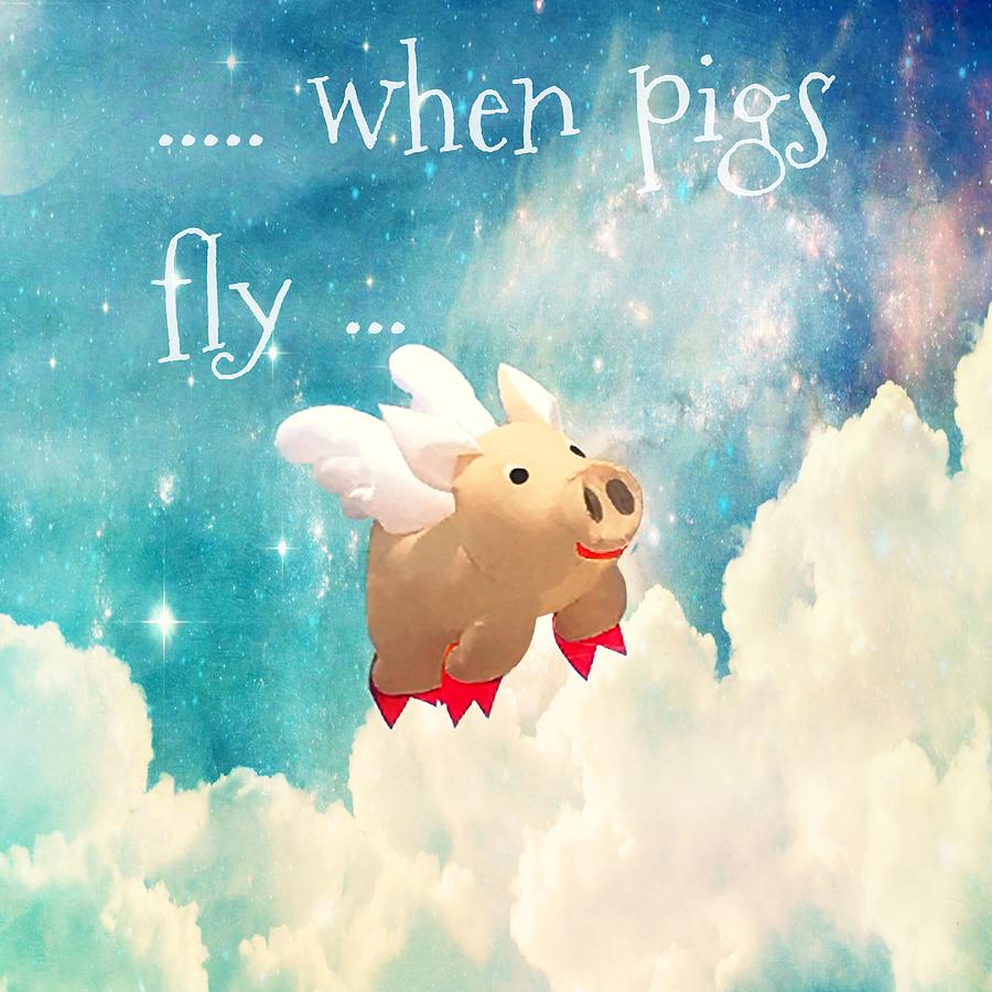 Typography Photograph - When Pigs Fly by Marianna Mills