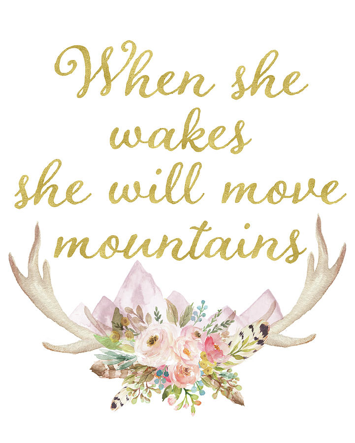 Mountain Digital Art - When She Wakes She Will Move Mountains Deer Antlers by Pink Forest Cafe
