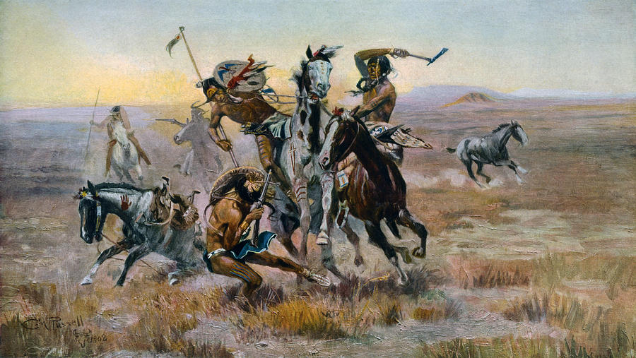 Horse Photograph - When Sioux And Blackfeet Met, Battle by Everett