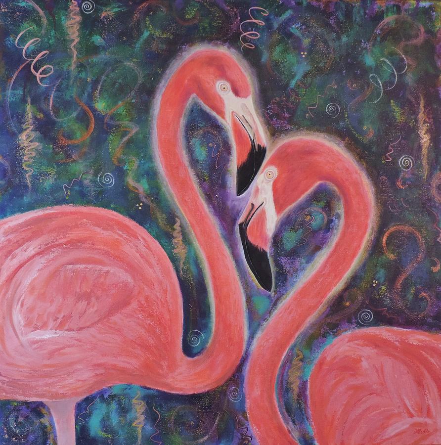 Flamingos Painting - When SomeBirdie Loves Me by Margaret Bobb Flamingos Painting - When SomeBirdie Loves Me by Margaret Bobb