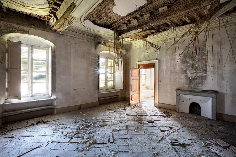 When The Ceiling Comes Down - Urban Exploration Photograph by Dirk Ercken