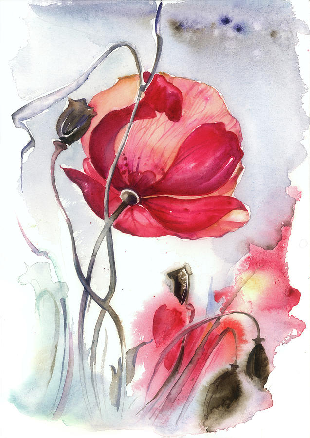 Red Painting - When the Mists Fall Down by Anna Ewa Miarczynska Red Painting - When the Mists Fall Down by Anna Ewa Miarczynska