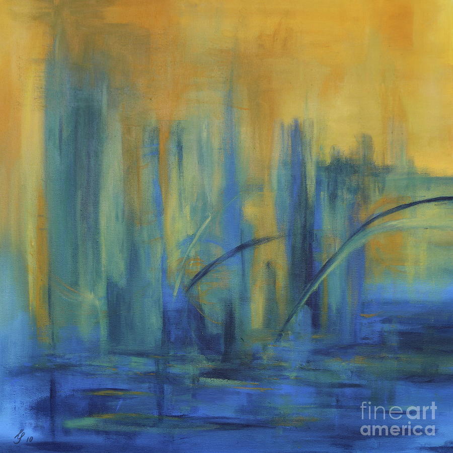 Blue Abstract Painting - When The Sun Goes Down Over The City by Christiane Schulze Art And Photography