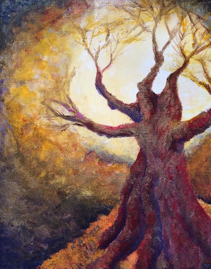 Tree Painting - When tree ago walking in the moonlight  by Kelly Grimes