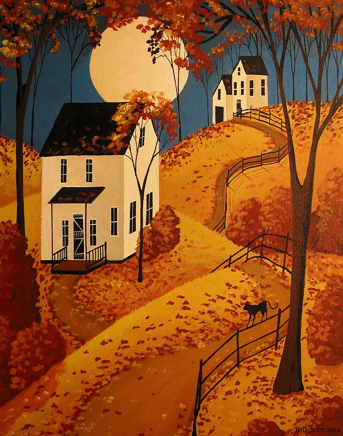 When Will All The Leaves Fall - folk art Painting by Debbie Criswell