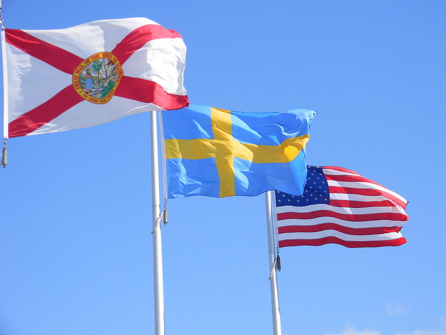 Flag Photograph - Where Florida Sweden and US Meet by Warren Thompson