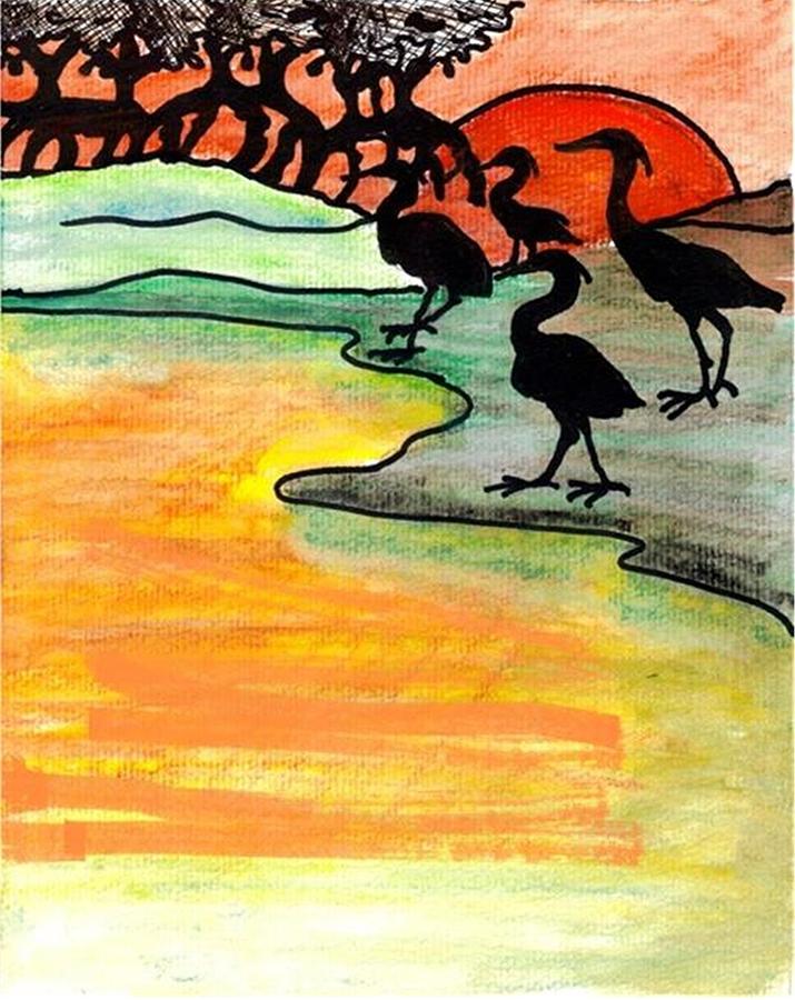 Bird Drawing - Where heron feed by Carol Allen Anfinsen