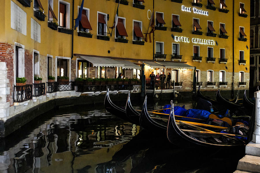 Where the Gondolas Go to Sleep - Bacino Orseolo Venice Italy Digital Art by Georgia Mizuleva