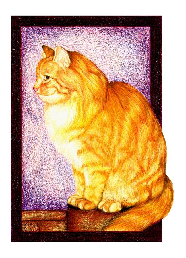 Cat Drawing - Wheres My Dinner by Sheryl Unwin