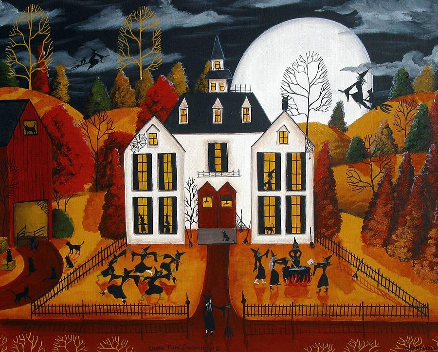 Which Witch Is Which? - artist folkartmama Painting by Debbie Criswell