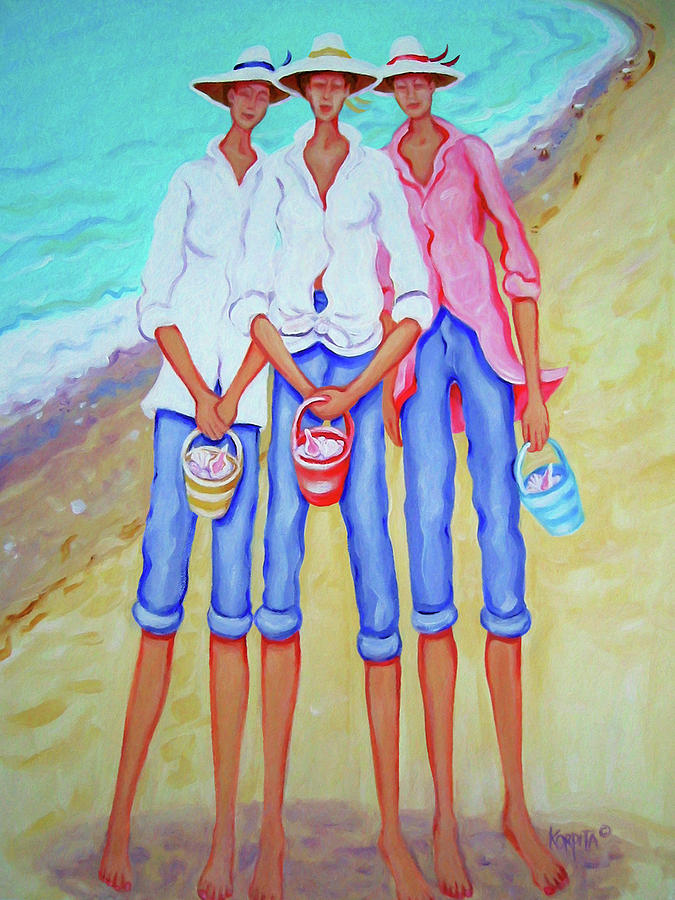 Whimsical Beach Women - The Treasure Hunters Painting by Rebecca Korpita