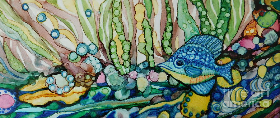 Whimsical Blue Fish Painting by Joan Clear